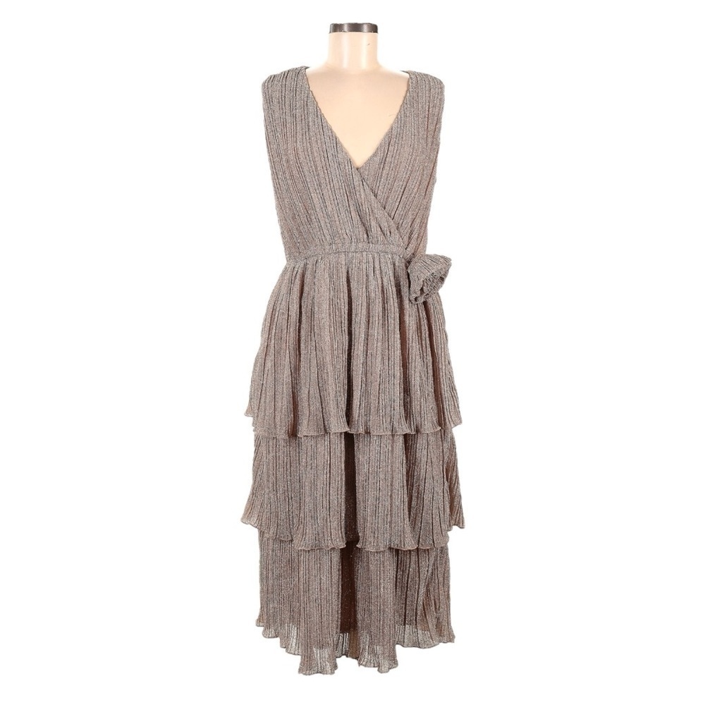 NY&Co Metallic Tiered Midi Dress Rosette Gold Shimmer Medium NWT Size M